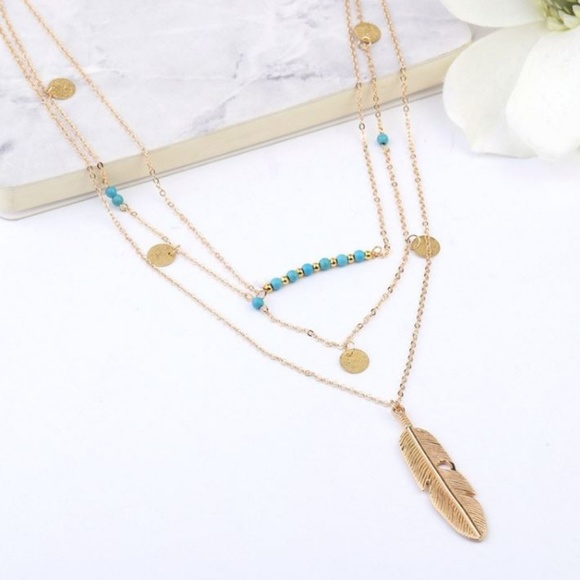 4 for $20 Multi-layered Feather Boho Necklace - Picture 2 of 6